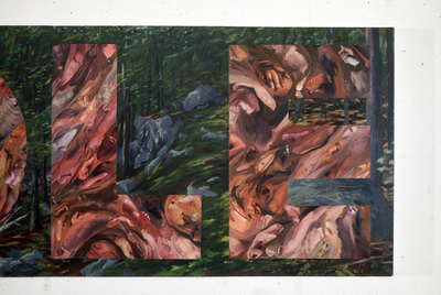 "Whole"  Acrylic paint, paper, canvas, collage.  20" x  97"  1980s